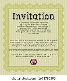 Plantilla de invitación formal amarilla. Buen diseño. Con fondo. Ilustración vectorial. 