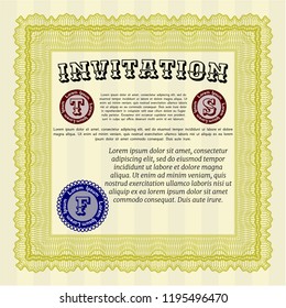 Yellow Formal invitation template. Perfect design. Easy to print. Detailed. 