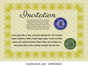 Yellow Formal invitation template. Perfect design. With background. Vector illustration. 