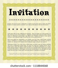 Yellow Formal invitation template. Printer friendly. Customizable, Easy to edit and change colors. Money Pattern design. 