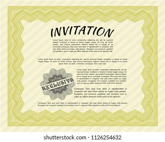 Yellow Formal invitation template. Printer friendly. Vector illustration. Good design. 