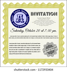 Yellow Formal invitation template. Printer friendly. Money Pattern design. Customizable, Easy to edit and change colors. 