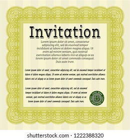 Yellow Formal invitation template. Printer friendly. Money design. Detailed. 
