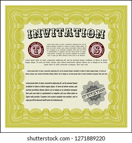 Yellow Formal invitation template. Printer friendly. Nice design. Vector illustration. 