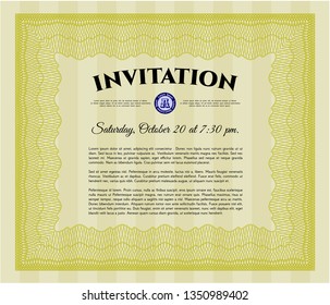 Yellow Formal invitation template. Printer friendly. Customizable, Easy to edit and change colors. Money design. 