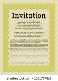 Yellow Formal invitation template. Printer friendly. Vector illustration. Good design. 