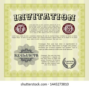 Yellow Formal invitation template. Printer friendly. Detailed. Elegant design. 