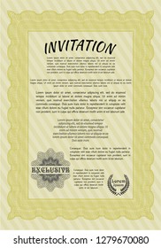 Yellow Formal invitation template. With quality background. Detailed. Artistry design. 