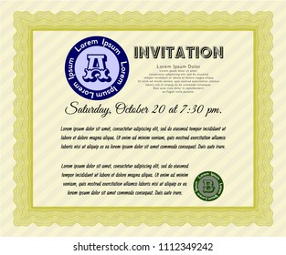  Yellow Formal invitation template. Retro design. With complex linear background. Vector illustration. 