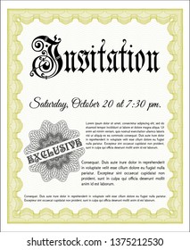 Yellow Formal invitation template. Retro design. With background. Vector illustration. 
