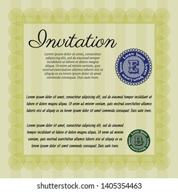 Yellow Formal invitation template. Retro design. Vector illustration. With quality background. 