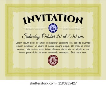 Yellow Formal invitation template. Sophisticated design. Vector illustration. Complex background. 