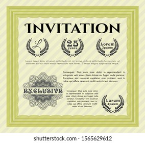 Yellow Formal invitation template. Sophisticated design. Printer friendly. Customizable, Easy to edit and change colors. 