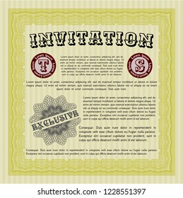 Yellow Formal invitation template. Superior design. With great quality guilloche pattern. Customizable, Easy to edit and change colors. 