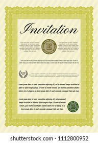  Yellow Formal invitation template. Vector illustration. With great quality guilloche pattern. Money Pattern design. 