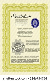 Yellow Formal invitation template. Vector illustration. With background. Beauty design. 
