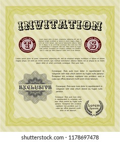 Yellow Formal invitation template. Vector illustration. Complex background. Modern design. 