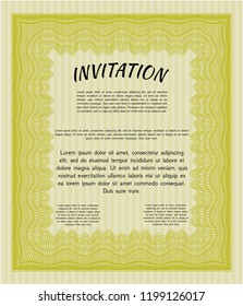 Yellow Formal invitation template. Vector illustration. With great quality guilloche pattern. Money Pattern. 