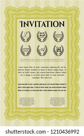 Yellow Formal invitation template. Vector illustration. With background. Money design. 