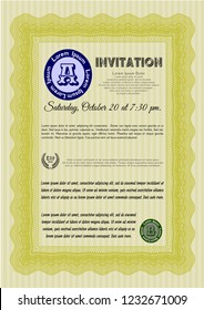 Yellow Formal invitation template. Vector illustration. Easy to print. Good design. 