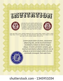 Yellow Formal invitation template. Vector illustration. Complex background. Retro design. 