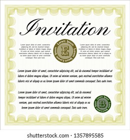 Yellow Formal invitation template. Vector illustration. With background. Money style design. 