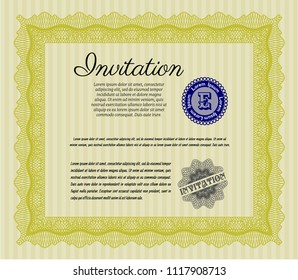 Yellow Formal invitation. Vector illustration. With complex background. Excellent design. 