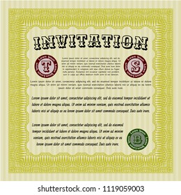 Yellow Formal invitation. Vector illustration. With linear background. Beauty design. 