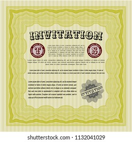 Yellow Formal invitation. Vector illustration. Printer friendly. Money Pattern. 