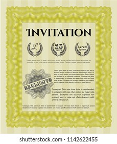 Yellow Formal invitation. Vector illustration. With guilloche pattern and background. Beauty design. 