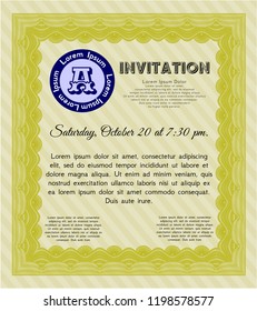 Yellow Formal invitation. Vector illustration. Printer friendly. Money Pattern design. 