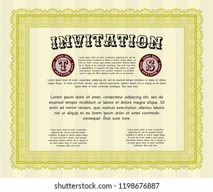 Yellow Formal invitation. Vector illustration. Complex background. Nice design. 