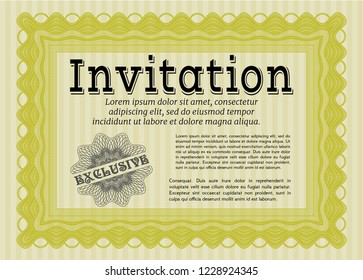 Yellow Formal invitation. Vector illustration. With linear background. Modern design. 