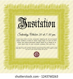 Yellow Formal invitation. Vector illustration. Complex background. Cordial design. 