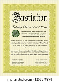 Yellow Formal invitation. Vector illustration. With guilloche pattern and background. Artistry design. 