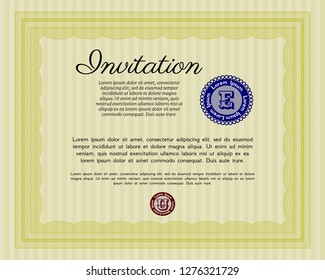 Yellow Formal invitation. Vector illustration. With complex background. Sophisticated design. 