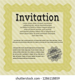 Yellow Formal invitation. Vector illustration. With complex linear background. Nice design. 