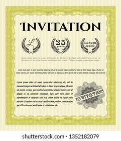 Yellow Formal invitation. Vector illustration. Complex background. Artistry design. 