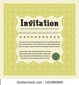 Yellow Formal invitation. Vector illustration. Complex background. Excellent design. 