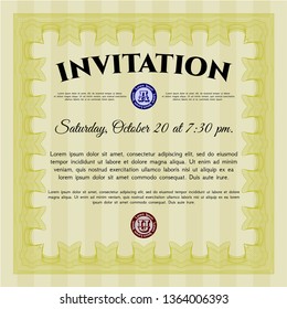 Yellow Formal invitation. Vector illustration. With complex linear background. Superior design. 
