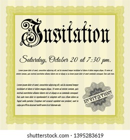 Yellow Formal invitation. Vector illustration. Easy to print. Money design. 