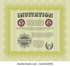 Yellow Formal invitation. Vector illustration. With linear background. Beauty design. 