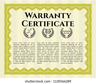 Yellow Formal Warranty Certificate template. Customizable, Easy to edit and change colors. With guilloche pattern and background. Artistry design. 