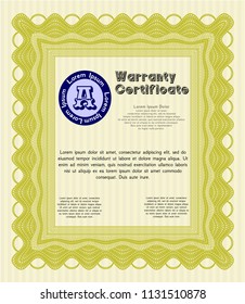 Yellow Formal Warranty Certificate template. Perfect design. Vector illustration. Complex background. 