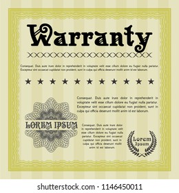 Yellow Formal Warranty Certificate template. Customizable, Easy to edit and change colors. With guilloche pattern and background. Cordial design. 