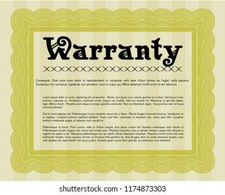 Yellow Formal Warranty Certificate template. With great quality guilloche pattern. Customizable, Easy to edit and change colors. Beauty design. 