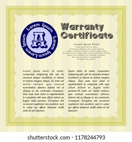 Yellow Formal Warranty Certificate template. Beauty design. Complex background. Customizable, Easy to edit and change colors. 