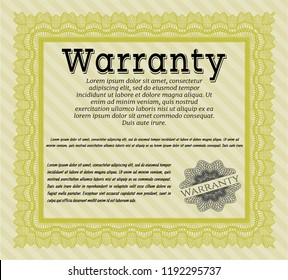 Yellow Formal Warranty Certificate template. Cordial design. With guilloche pattern and background. Customizable, Easy to edit and change colors. 