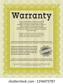 Yellow Formal Warranty Certificate template. Cordial design. With guilloche pattern. Detailed. 