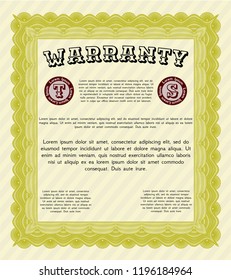 Yellow Formal Warranty Certificate template. With guilloche pattern and background. Detailed. Lovely design. 